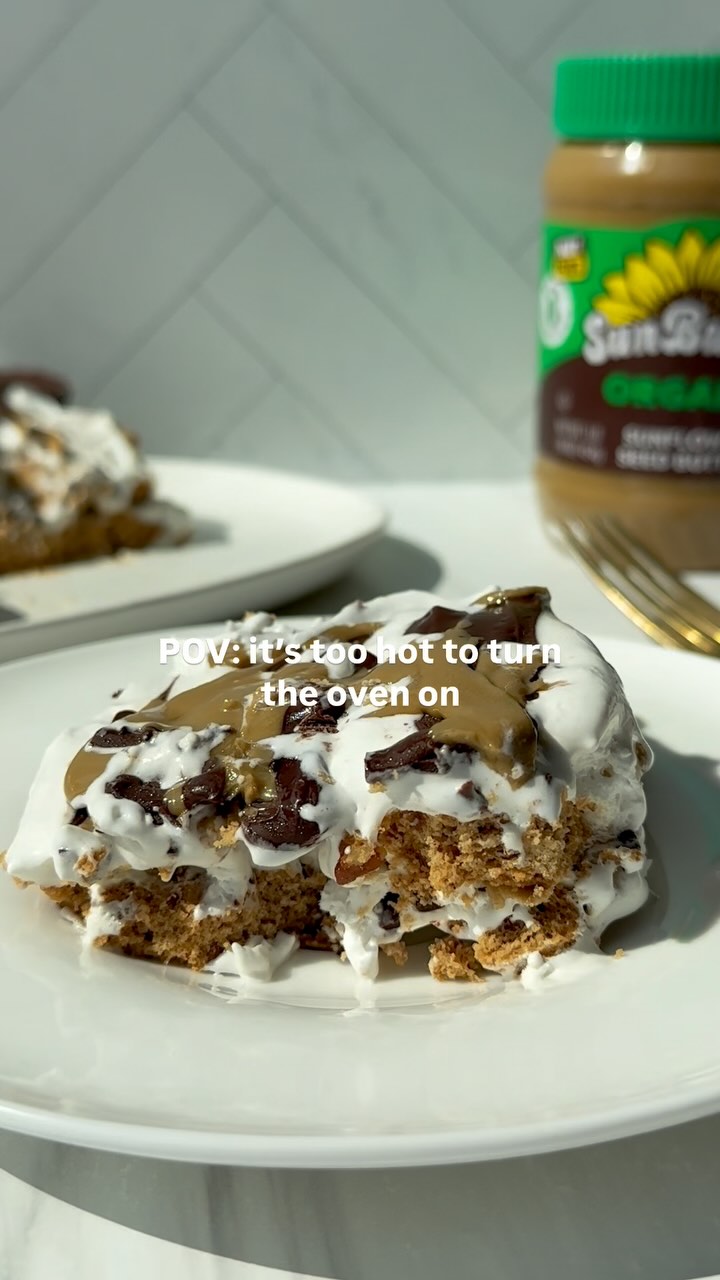 Instagram post by @lesswithlaur for SunButter. Caption reads: This @sunbutter ice box cake is the perfect....