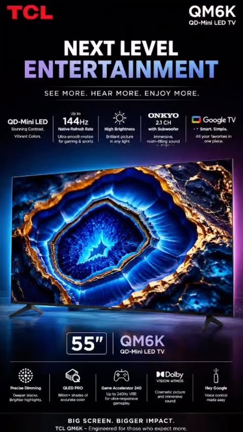 Instagram post by @moonstendesign for TCL USA. Caption reads: Prime Day is almost over, and the TCL QM64L....