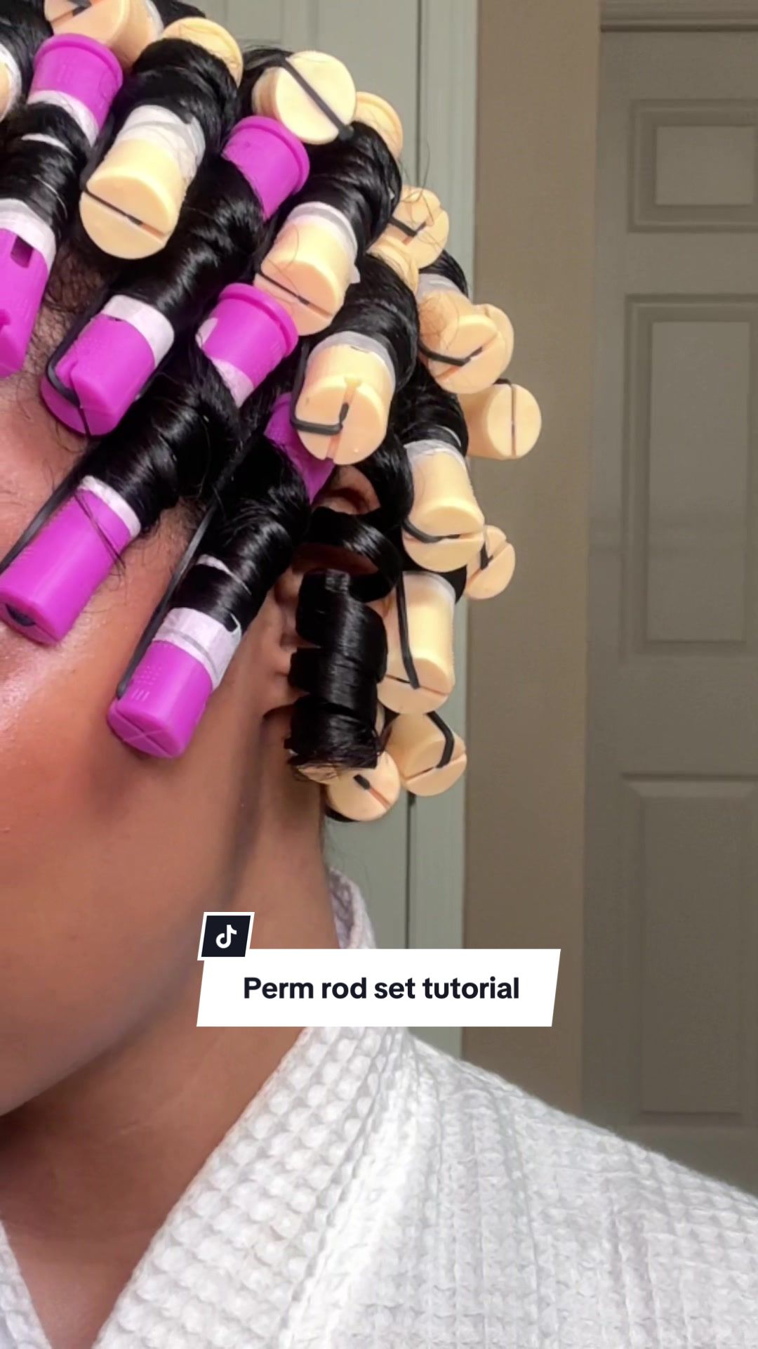 TikTok post by @ameliameskerem for The Mane Choice. Caption reads: Beauty Supply Perm Rod Set Checklist ⬇️ 1.....