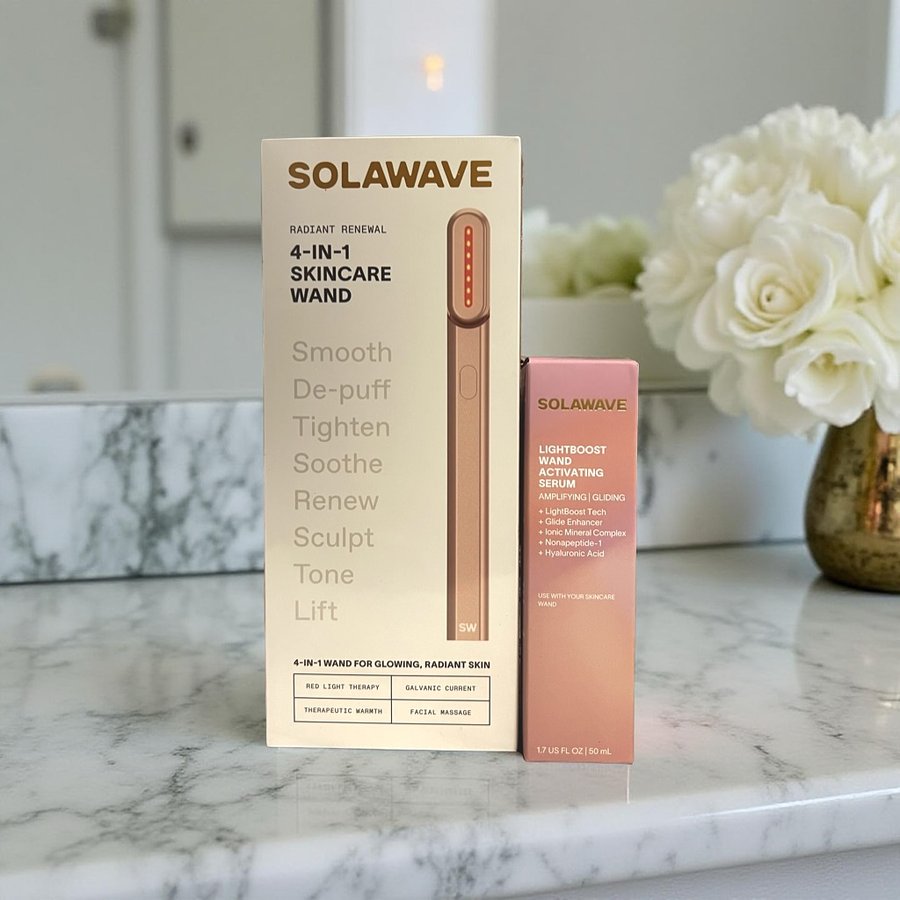 Instagram post by @ra_sha85 for Solawave. Caption reads: ✨ Meet the skincare duo that does it all—the....