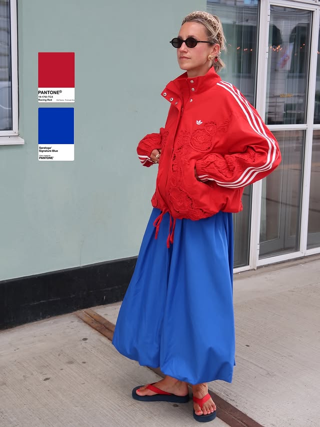 Instagram post by @goodmannersstyle for COS. Caption reads: An appreciation post for styling blue and red in....