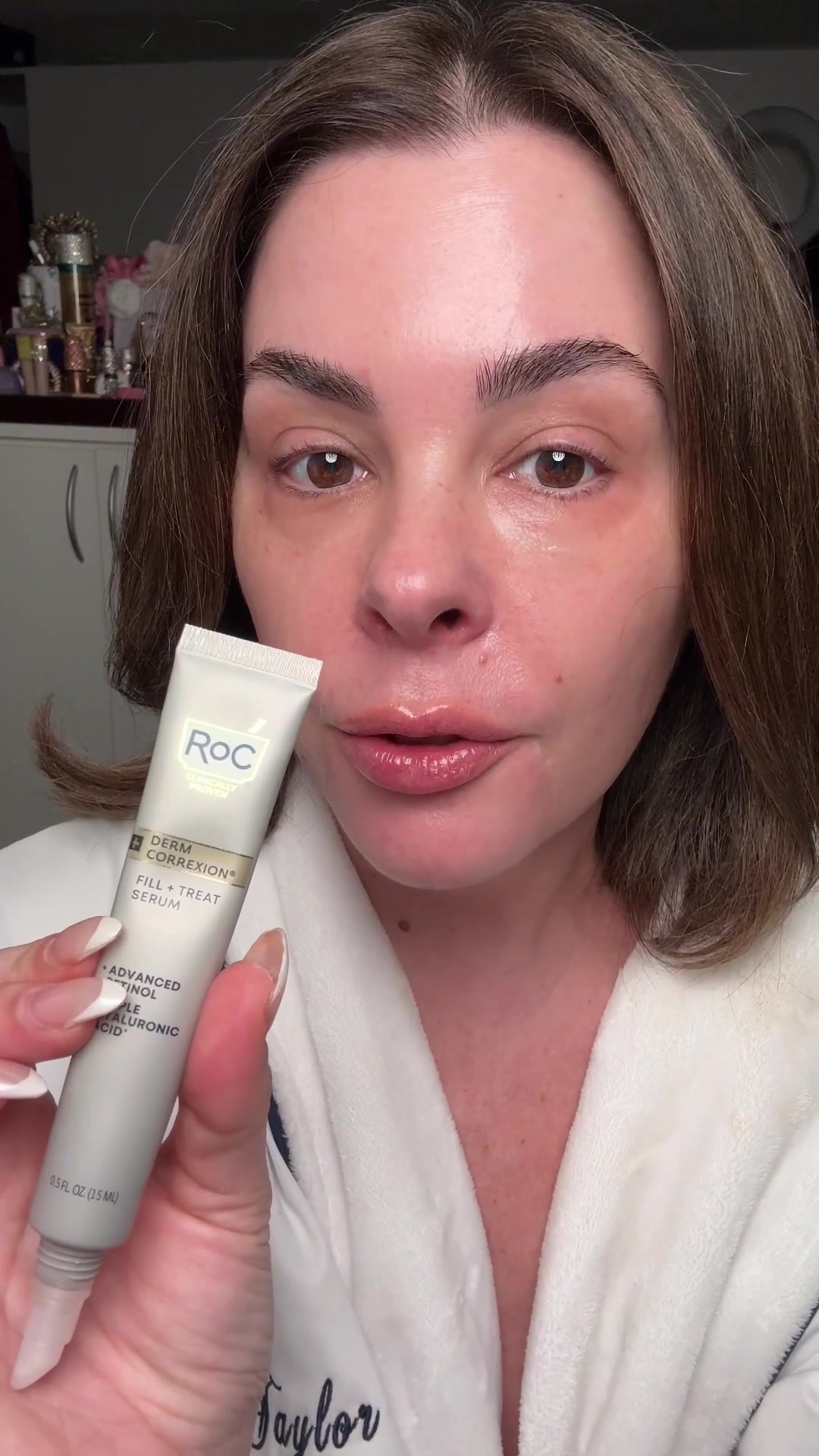 TikTok post by @ericataylor2347 for RoC Skincare. Caption reads: Affordable filler @RoC Skincare Derm Correxion....