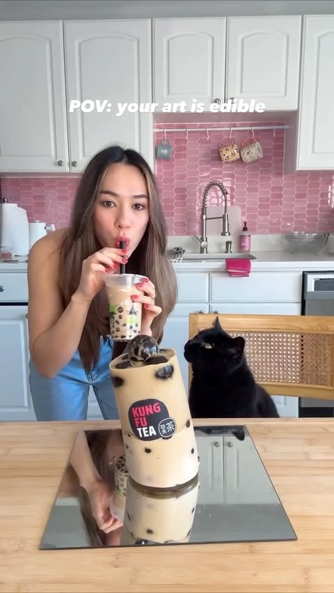 Instagram post by @clairesawa for Kung Fu Tea. Caption reads: [...] entire jelly is made using tea from....