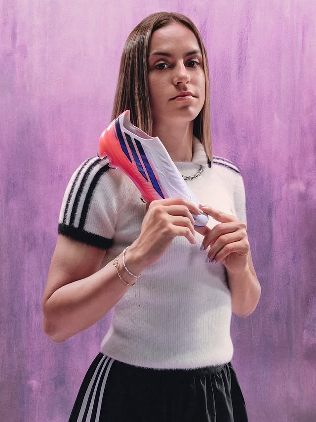 Instagram post by @clara.serrajordi for adidas Football. Caption reads: Publi. new season energy ⚡ @adidasfootball.