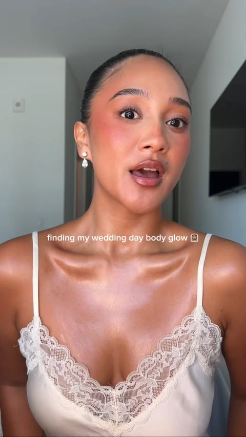 Instagram post by @camellalacompte for Kopari Beauty. Caption reads: [...] my wedding day body glow?!? ✨👰🏽😍....