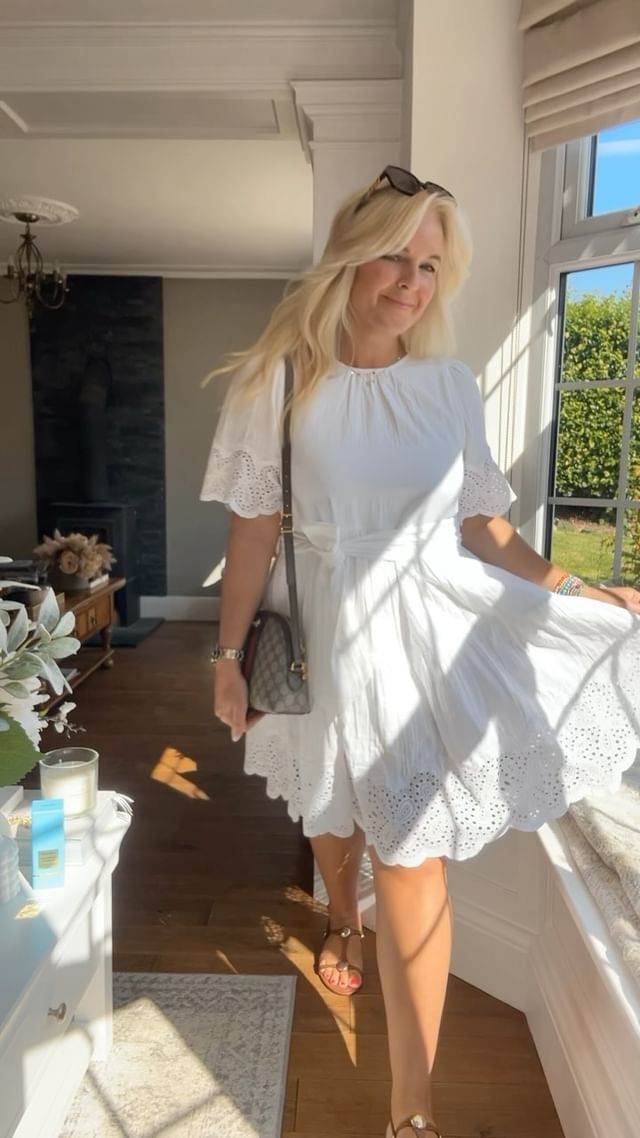 Instagram post by @lovestyle40 for Russell & Bromley. Caption reads: A summer look 🤍🤎 Let’s talk through this outfit....