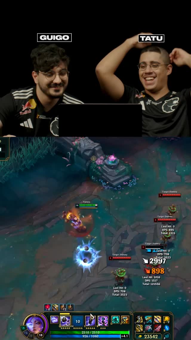 Instagram post by @furiagg for League of Legends. Caption reads: Tatu & Guigo check out Yunara for the first time....