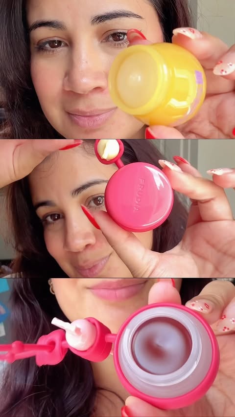 Instagram post by @ugcwithflor_ for Frudia. Caption reads: Three moods, one lip 🍒 My Frudia lip trio and....