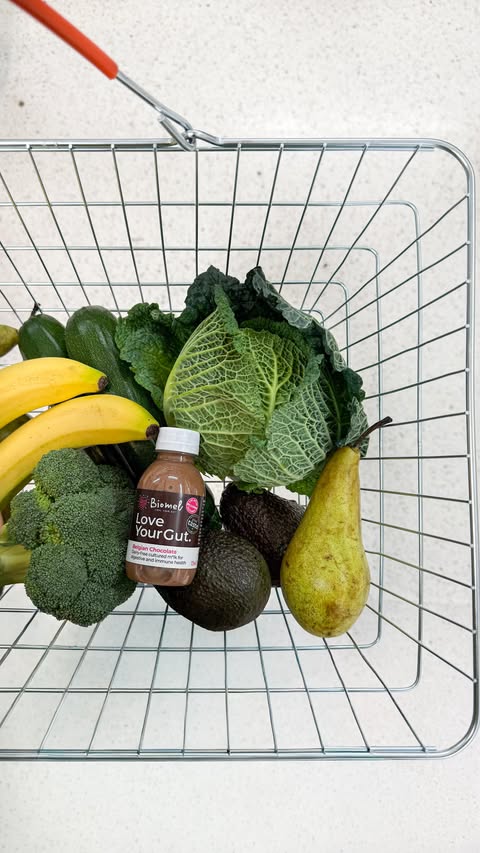 Instagram post by @vegangirlboss for Biomel. Caption reads: [...] foods, colourful veg, and fruit. plus....