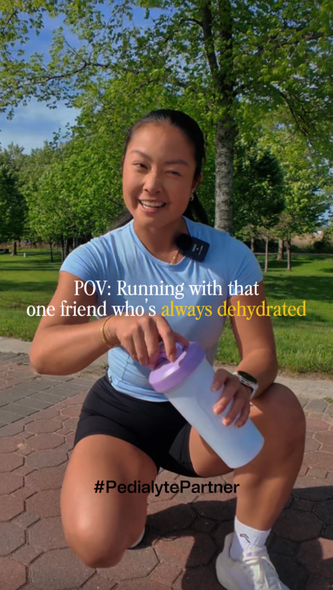 Instagram post by @just.jueit for Pedialyte. Caption reads: #PedialytePartner POV that one friend who is....