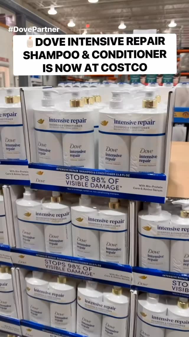 Instagram post by @costcobuys for Dove. Caption reads: @dove Intensive Repair Shampoo & Conditioner is....