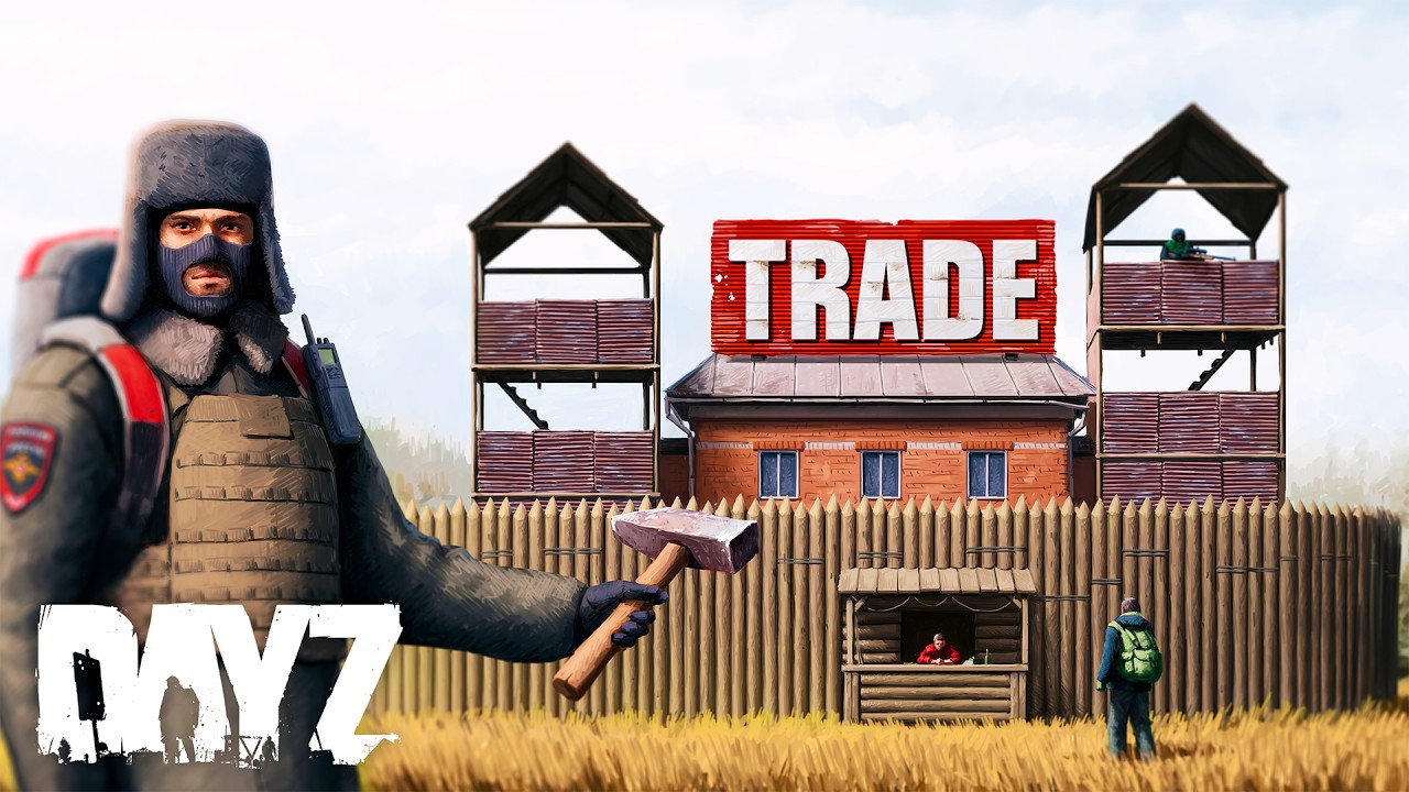 YouTube post by @JLKgg for Musicbed. Caption reads: Building a TRADER OUTPOST in DayZ... (Movie).