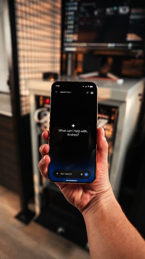 Instagram post by @andresvidoza for Google Gemini app. Caption reads: I feel like we need to talk cause… coming back....