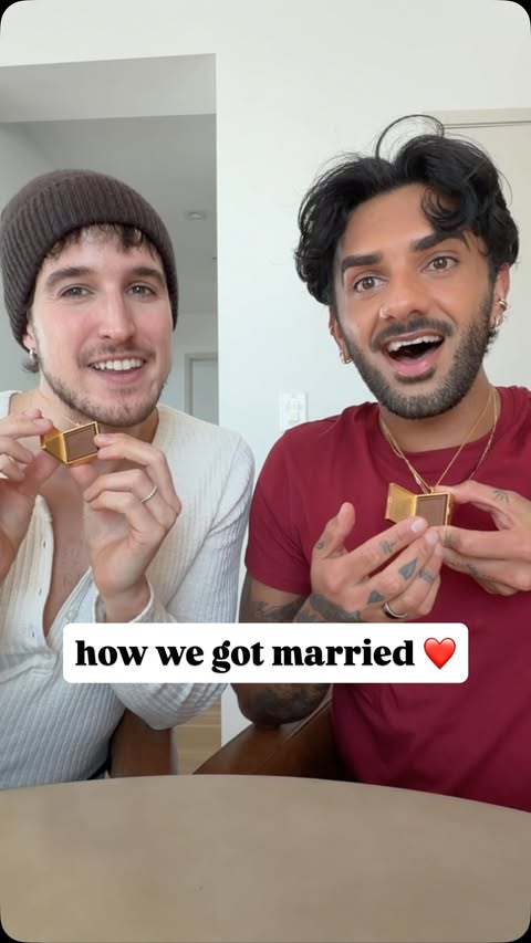 Instagram post by @matt_and_omar for Ghirardelli. Caption reads: [...] we got married 🫰🏻🫰🏽 get your own....