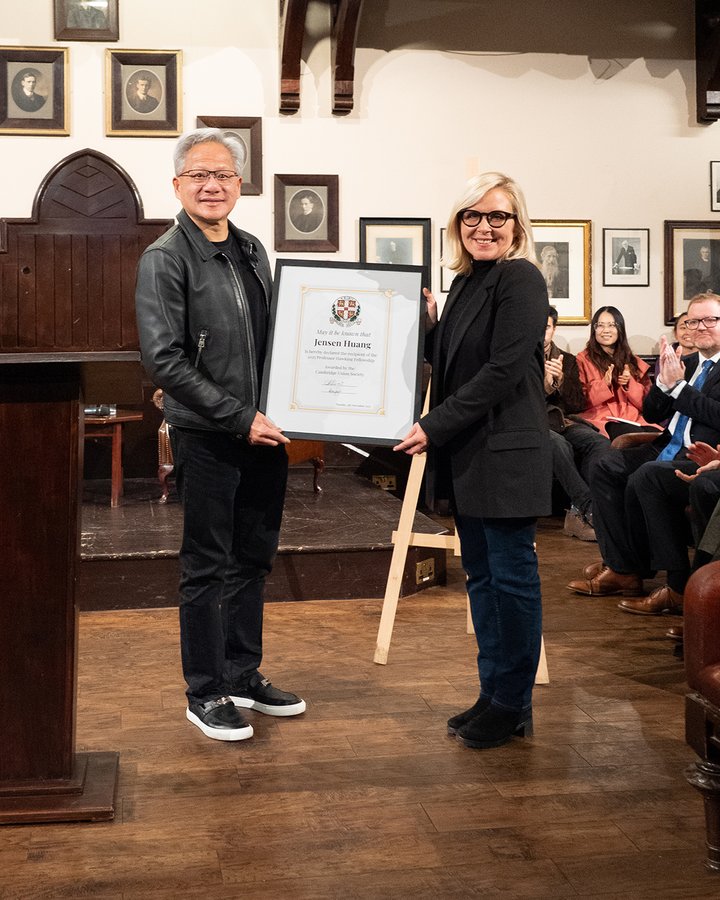 Instagram post by @nvidianewsroom for NVIDIA. Caption reads: NVIDIA CEO Jensen Huang has been awarded the....