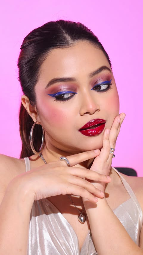 Instagram post by @snehanjana03 for Blue Heaven Cosmetics. Caption reads: Cute colorful glam for NYE ft.....