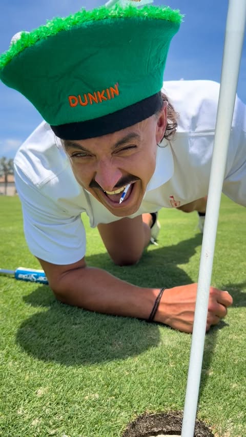 Instagram post by @kadin_kerns for Dunkin’. Caption reads: [...] TEE for my golf day with the boys!....