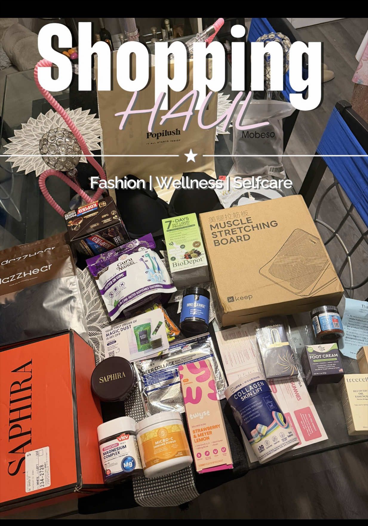 TikTok post by @icystephy for Kopiko USA. Caption reads: Shopping HAUL 🛍️📦✨ So grateful for the brands I....