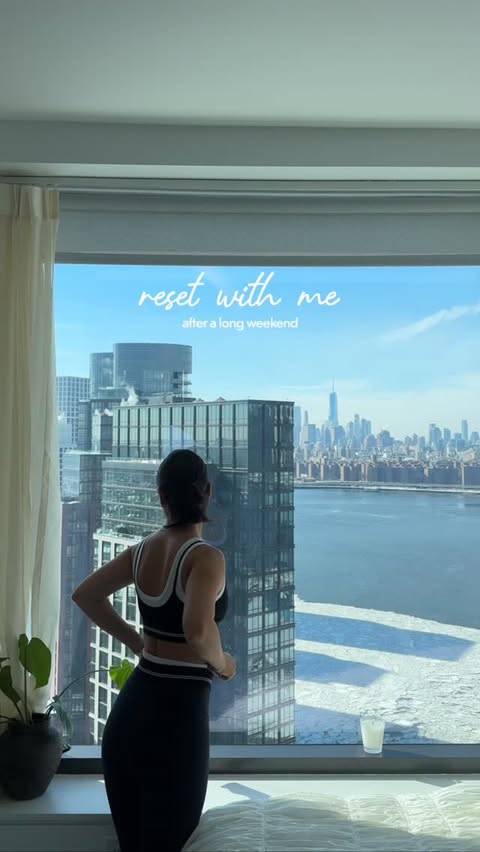 Instagram post by @paigesecosky for Alo Moves. Caption reads: reset complete 🤍 slow mornings and feeling....