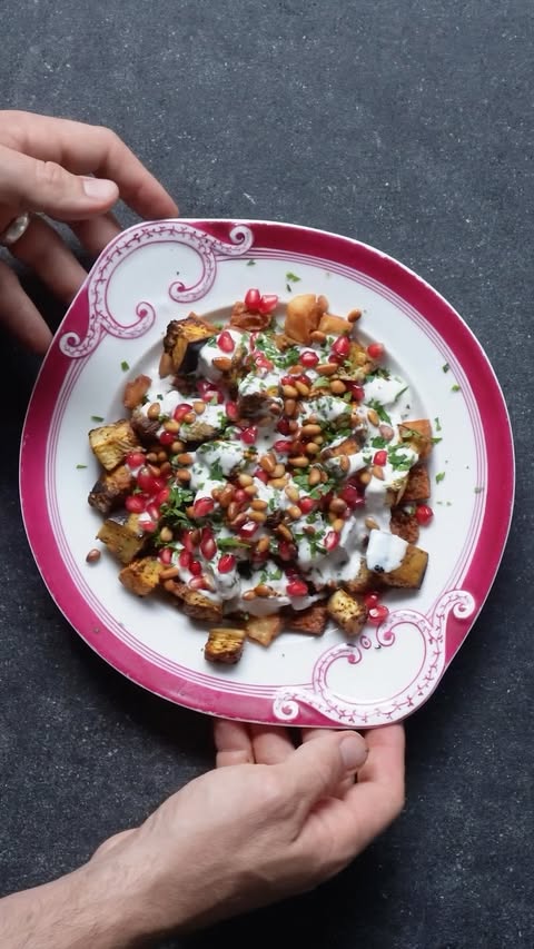 Instagram post by @georgeofthejunglee for Instacart. Caption reads: EGGPLANT FATTEH 🍆 #ad #instacartpartner....