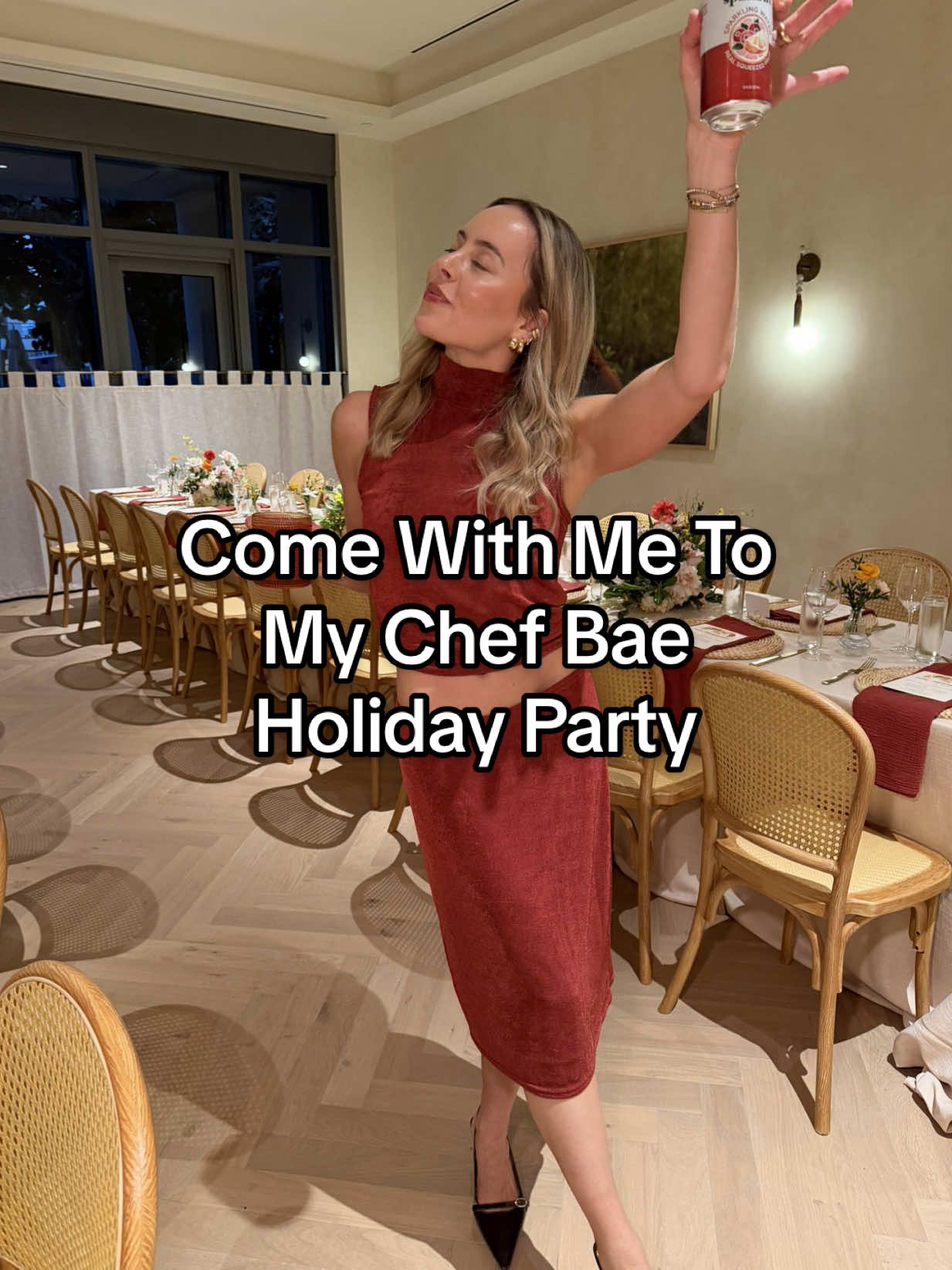 TikTok post by @chefbae for Spindrift. Caption reads: bts of my holiday party ft. the @Spindrift bevs &....