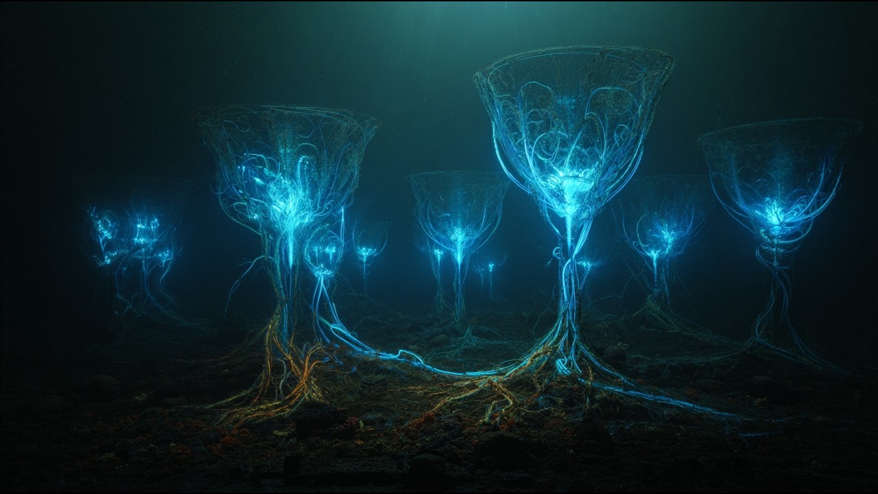 YouTube post by @BaladeMentale for Fnac. Caption reads: Glass creatures discovered in the abyss.