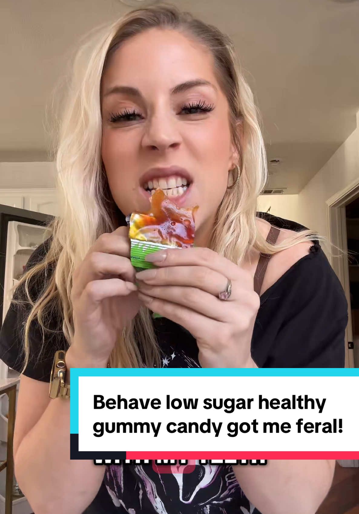 TikTok post by @thesamanthasouza for BEHAVE. Caption reads: My favorite healthy gummies from @BEHAVE Candy are....