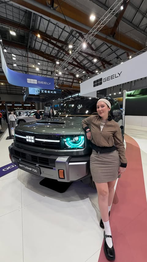 Instagram post by @andreamichelleindy for Geely. Caption reads: First look at the Geely Battleship 700 👀 I got to....