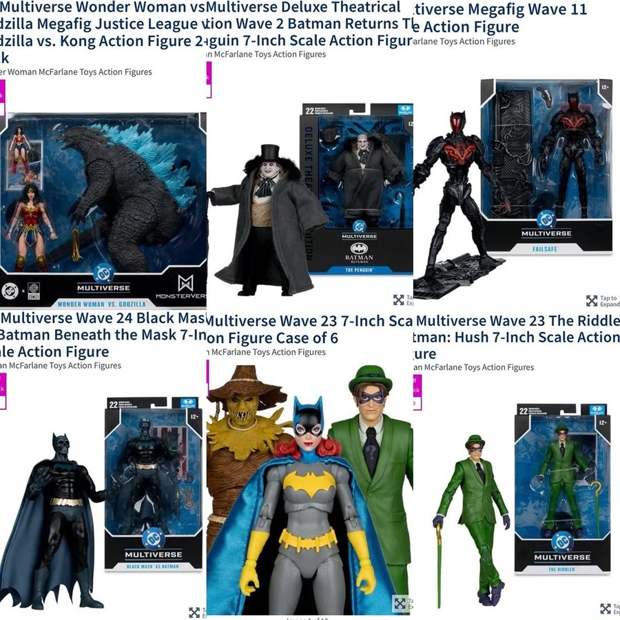 Instagram post by @inpursuitoftoys for Entertainment Earth. Caption reads: New McFarlane Toys DC Multiverse in stock at....