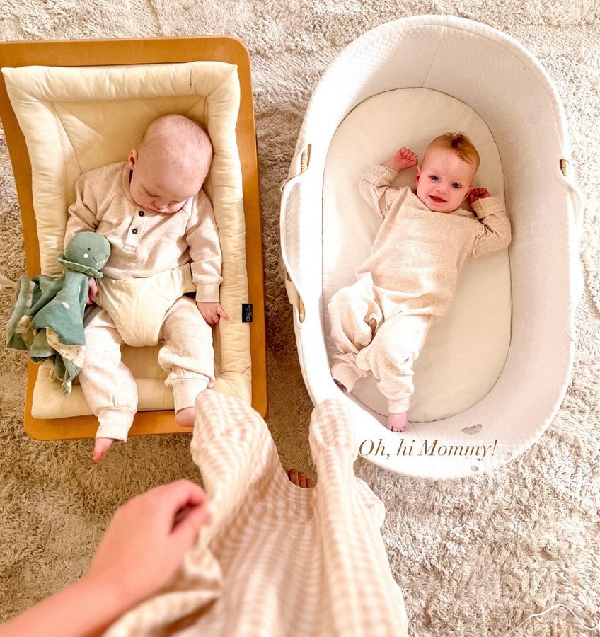 Instagram post by an influencer for All About Twins. Caption reads: I think this perfectly sums up twins, one asleep &....
