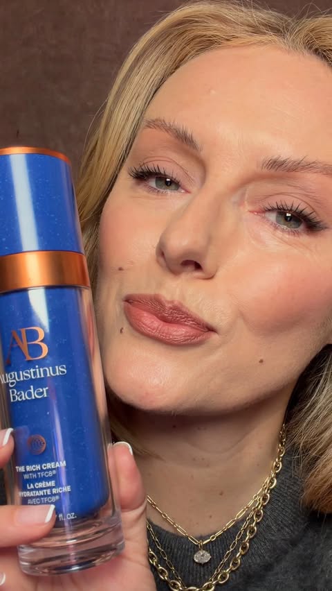 Instagram post by @katiejanehughes for Augustinus Bader. Caption reads: [...] Rich Eye Cream and Rich Cream from....