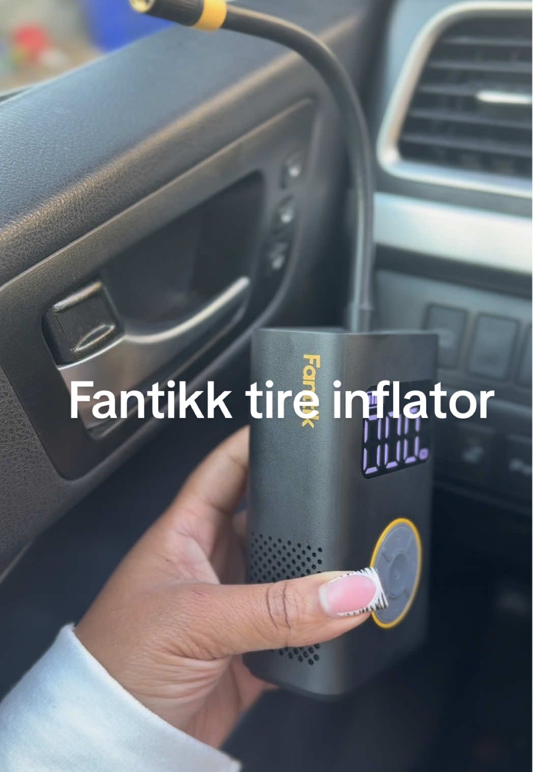 TikTok post by @forever_barnesfamily for Fanttik. Caption reads: So convenient #tireinflator #portabletireinflator....