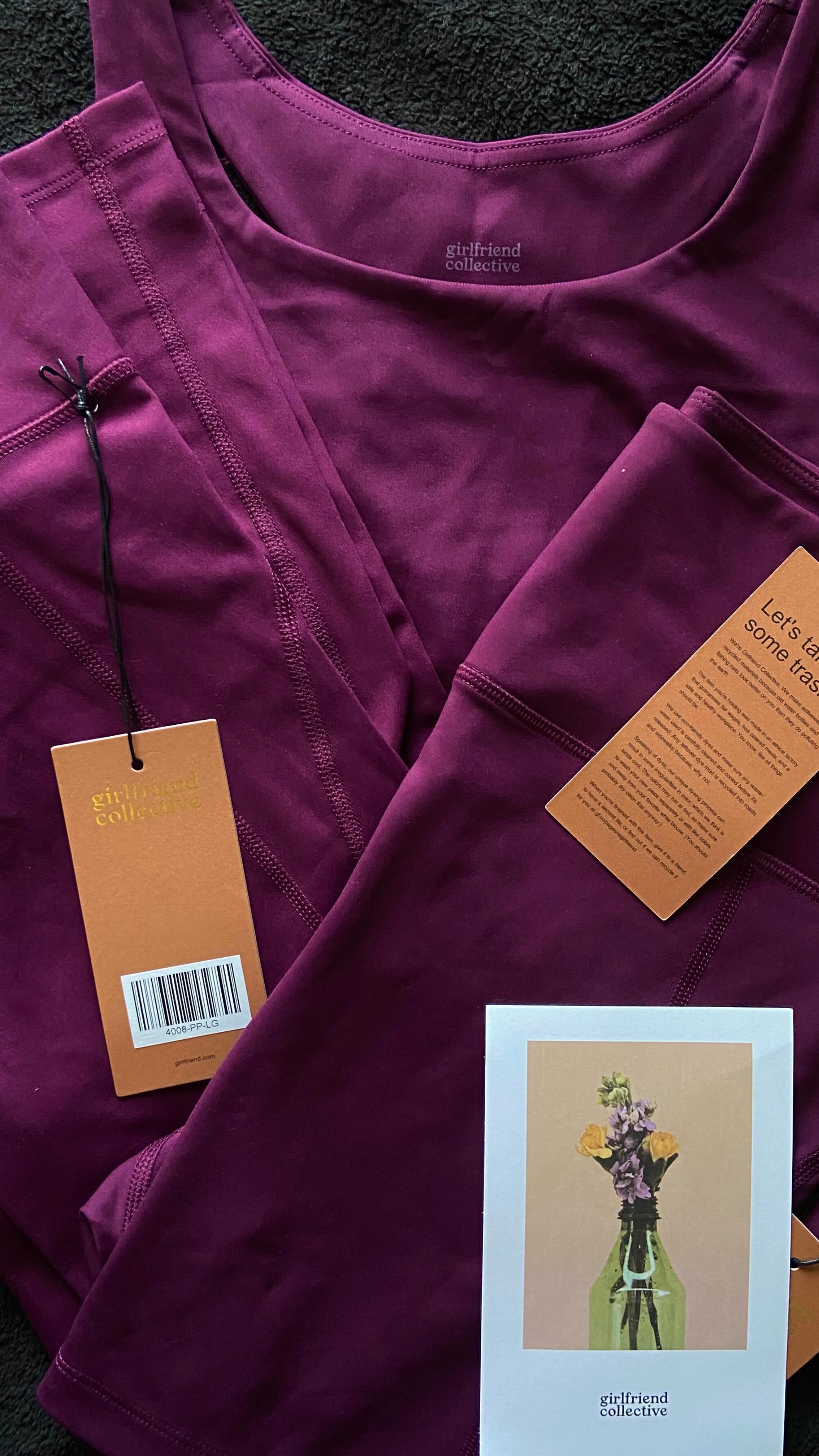 Instagram post by @ale.gvrcia for Girlfriend Collective. Caption reads: so slay 💜✨ i’m obsessed with this set @girlfriend....