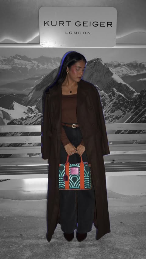 Instagram post by @therealshezarazzaqi for Kurt Geiger. Caption reads: A little Winter ’25 glamour with @kurtgeiger....