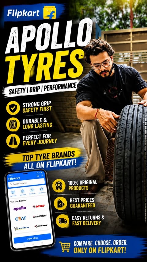 Instagram post by @chourasia_jiiii for Apollo Tyres. Caption reads: [...] reliable tyres dhoond rahe ho, to **Apollo....