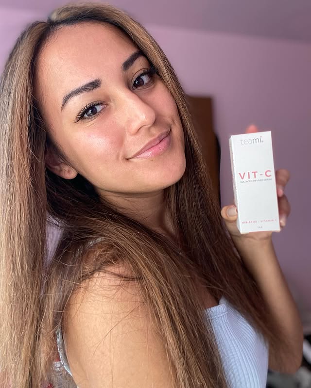 Instagram post by @malial16 for Teami Blends. Caption reads: [...] Hibiscus infused Vitamin C serum from....