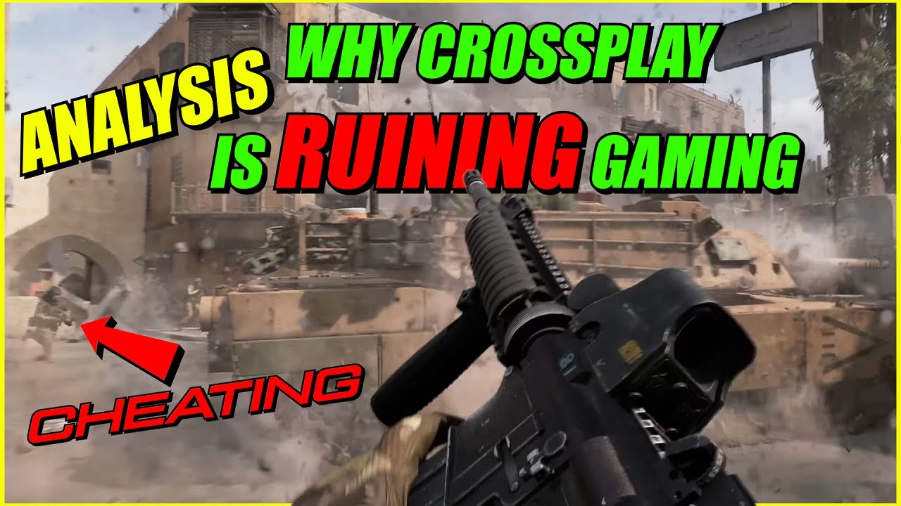 YouTube post by @Jarekthegamingdragon for INTO THE AM. Caption reads: Analysis: Why Crossplay Is Ruining Gaming.