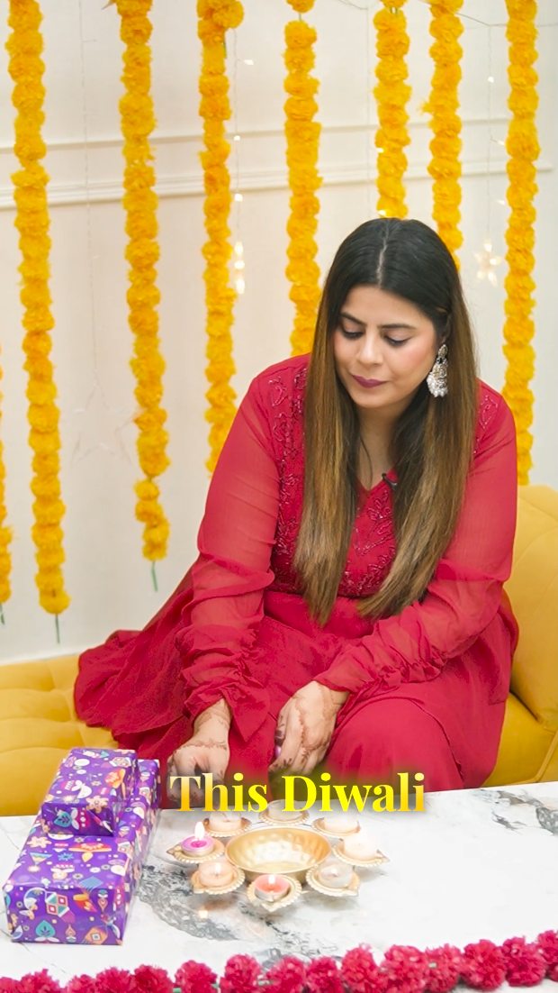 Instagram post by @chadha_alisha for Portronics. Caption reads: ✨My first Diwali after our roka… and trust Naman....