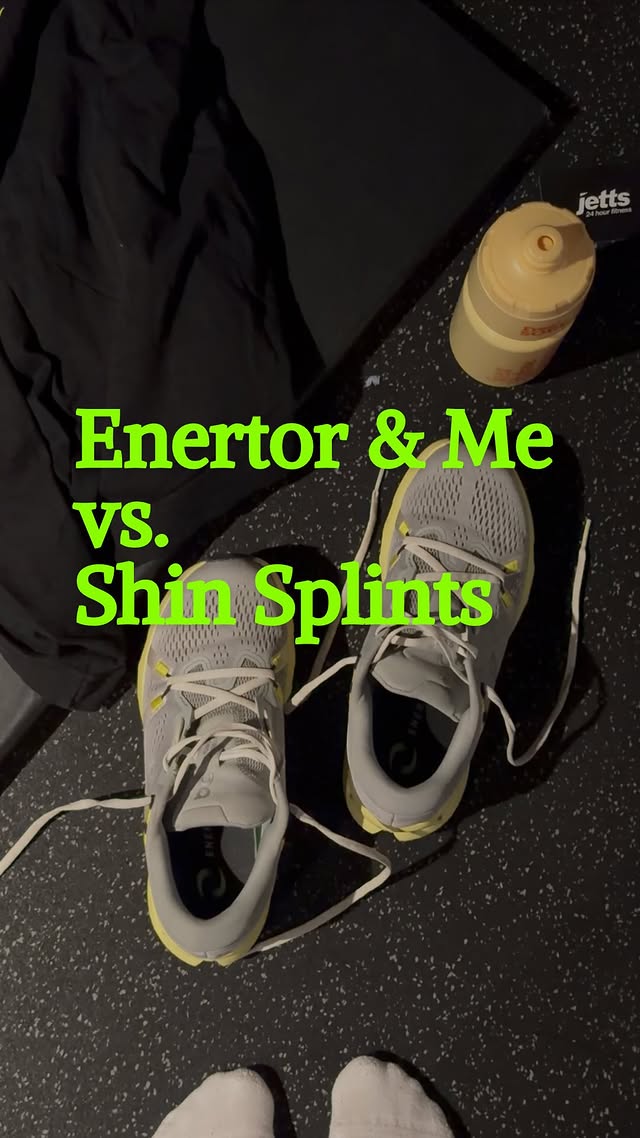 Instagram post by @laurajanehenderson for Enertor. Caption reads: Enertor & Me vs. Shin Splints 💪🏼 When I [...].