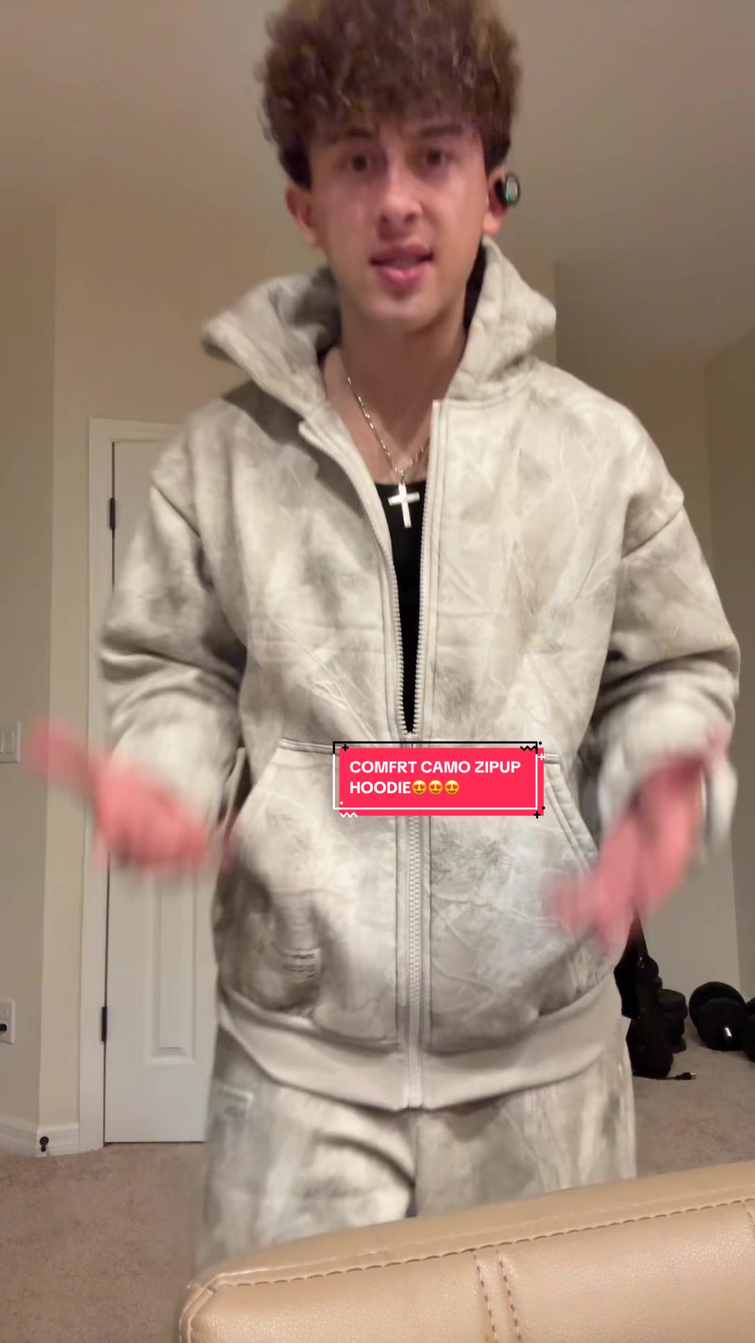 TikTok post by @christian.hernandezzz for Comfrt. Caption reads: @Comfrt comfiest softest hoodie I’ve [...].