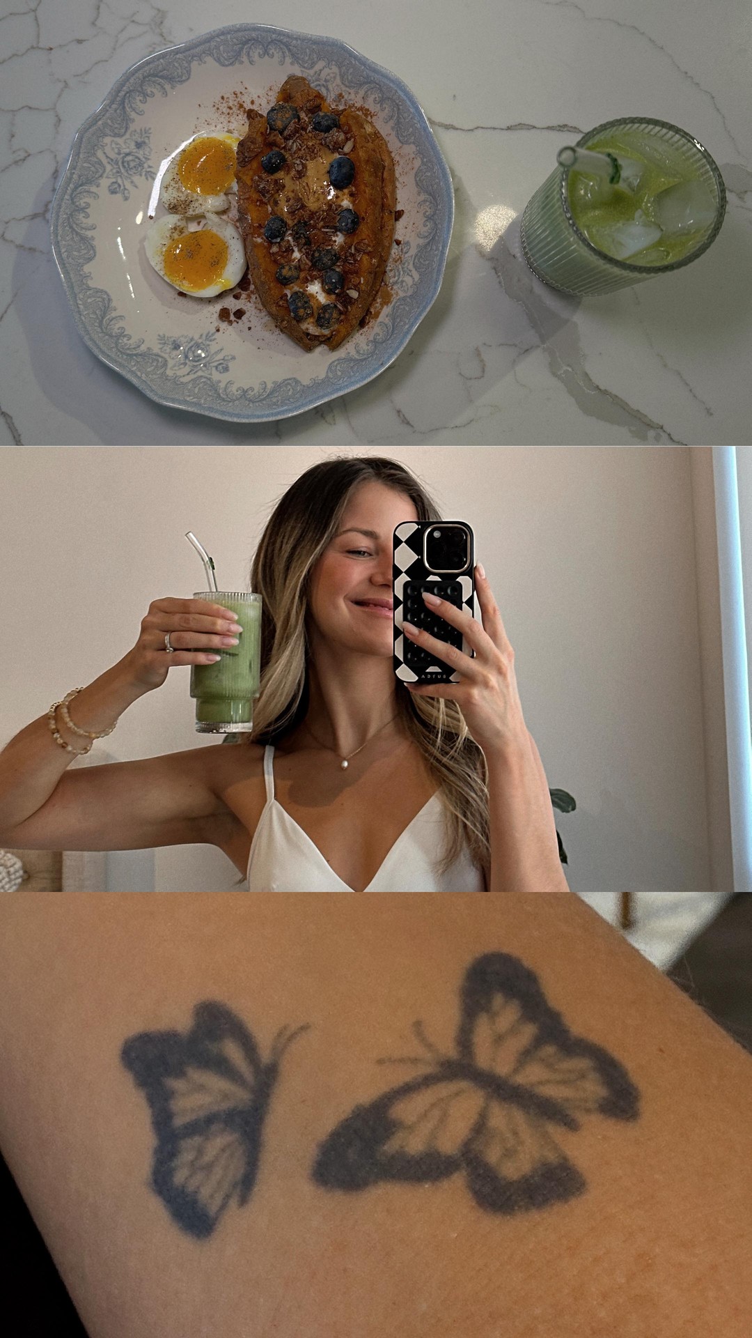 Instagram post by @christinaaa.thornton for Inkbox. Caption reads: #ad your morning breakfast inspo + workout....