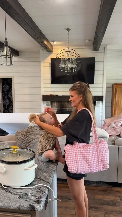 Instagram post by @doriecfoshee for FP Movement. Caption reads: [...] I’m wearing & my gingham Amazon bag!....