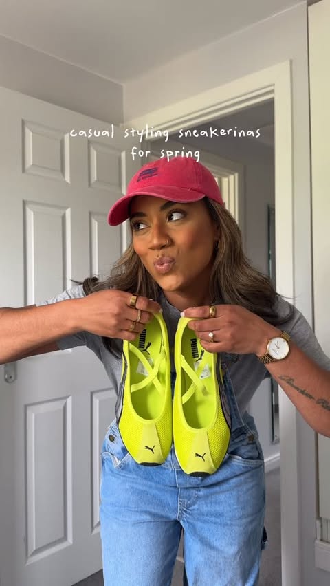 Instagram post by @shaharasiobhanstyle for PUMA Sportstyle. Caption reads: yes to sneakerinas 💚🍋‍🟩 @pumasportstyle....