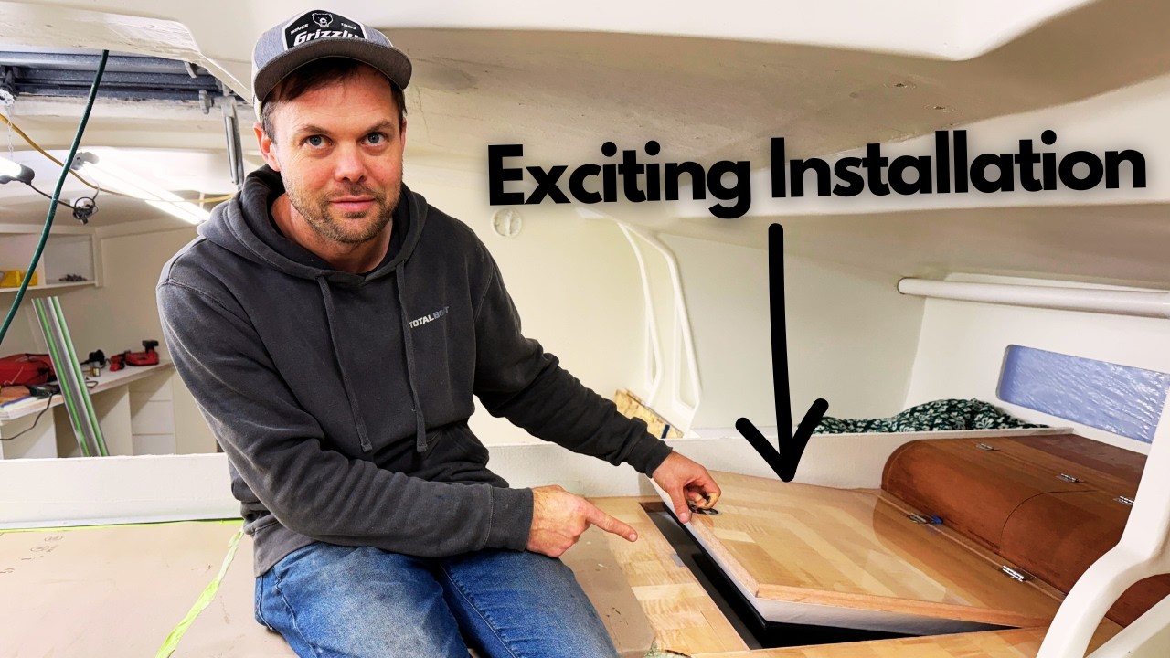 YouTube post by @TheDuracellProject for TotalBoat. Caption reads: Custom-Built Deep Freezer for Our Sailboat. [E198].