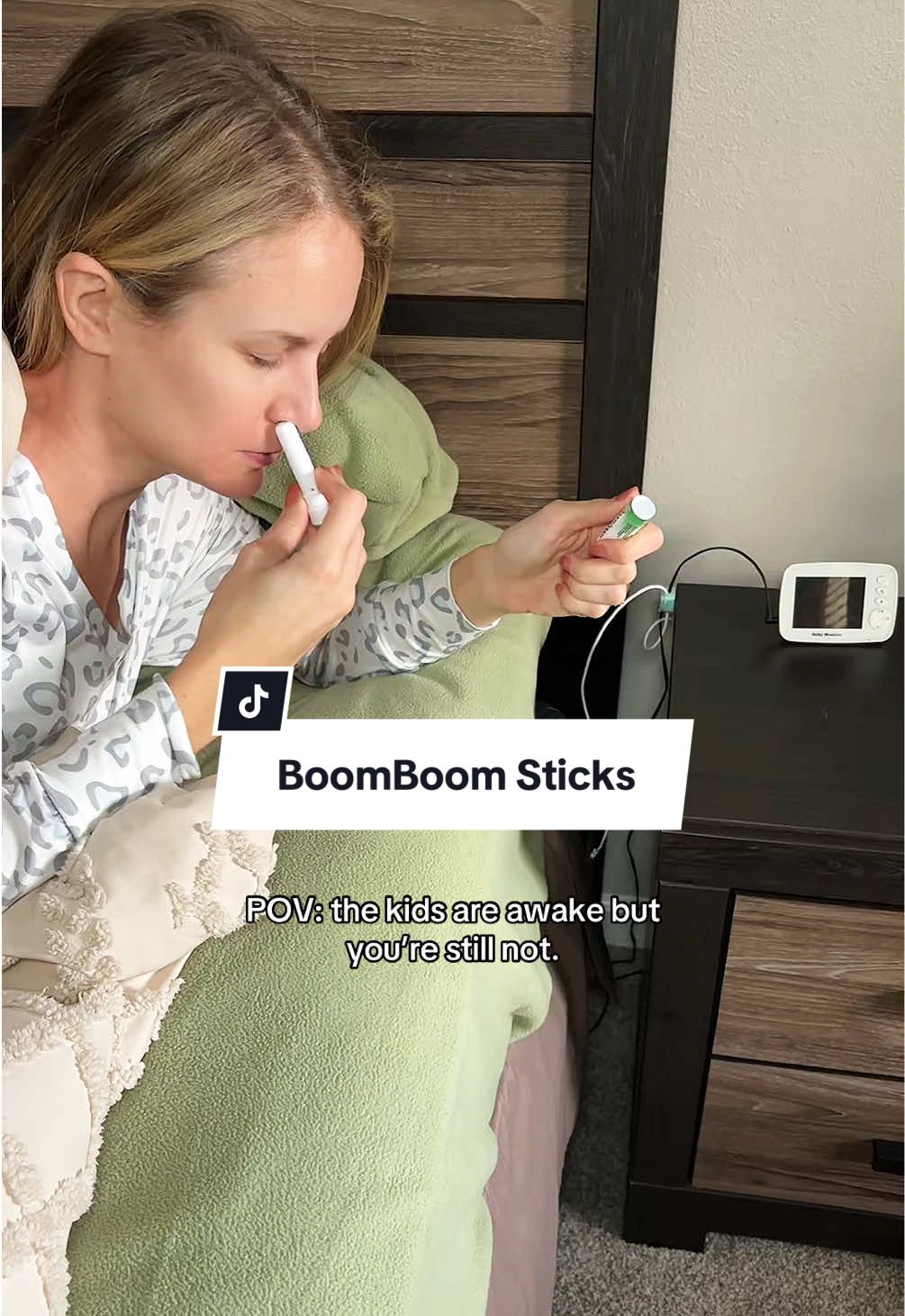 TikTok post by @mlbartels for BoomBoom Naturals. Caption reads: When you need to wake the f up some stuffy groggy....