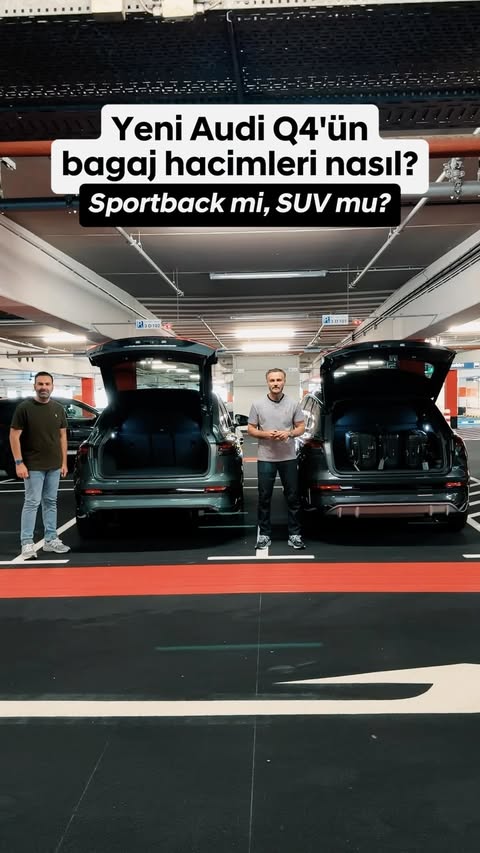 Instagram post by @ahmetarmagan for Audi. Caption reads: Audi Q4 Sportback’in bagaj hacmi 527 lt. Arka....