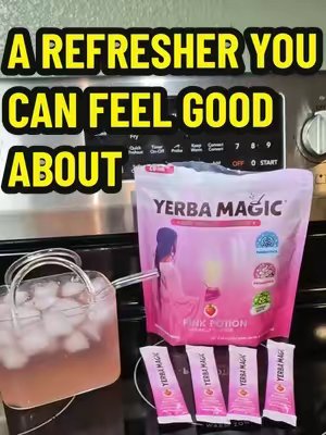 TikTok post by @reesycasi for Yerba Magic. Caption reads: A refreshing strawberry pick-me-up with energy +....