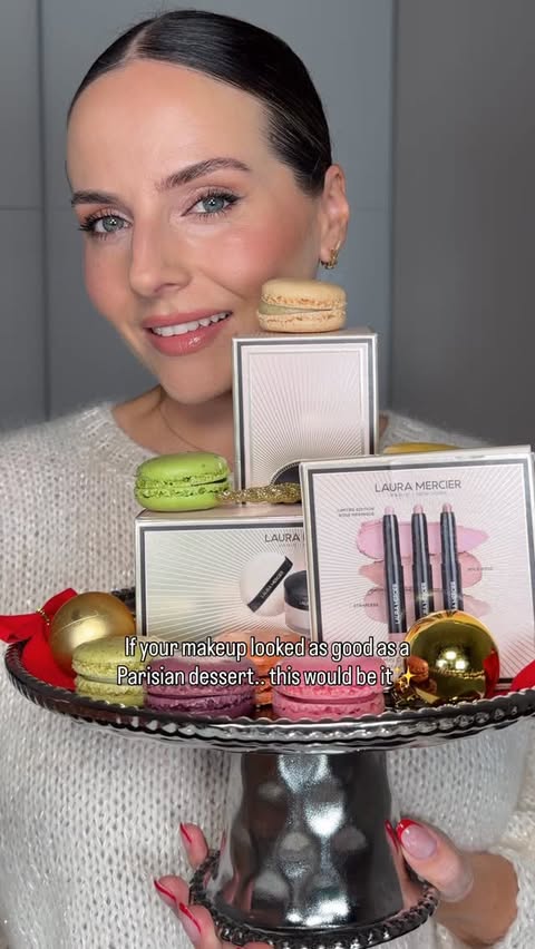 Instagram post by @makeup.by.asta for Space NK. Caption reads: #ad Step into a patisserie inspired holiday glow....