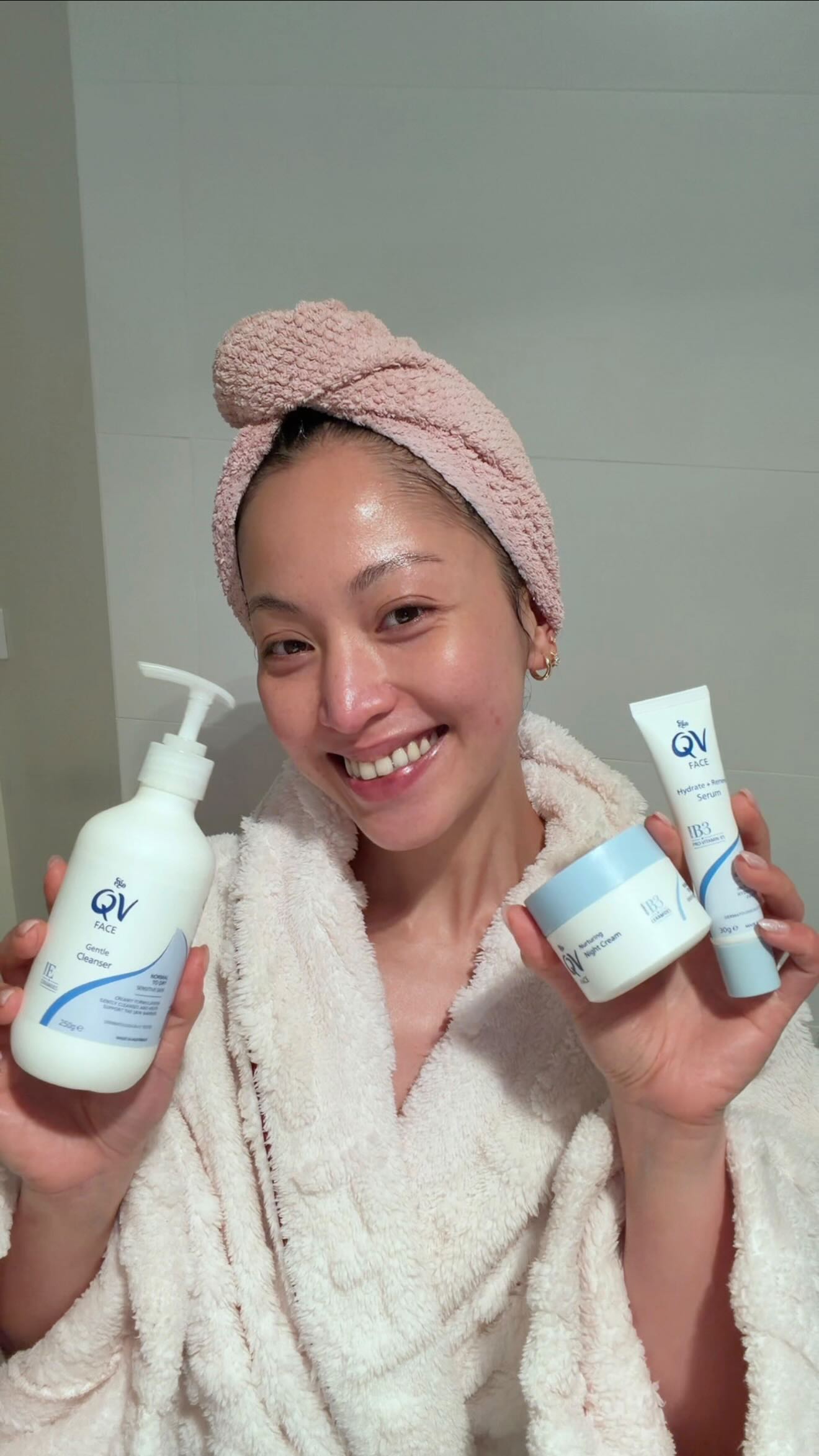 Instagram post by @lifebypatricia.h for QV Skincare. Caption reads: After a long day, there’s nothing better than....