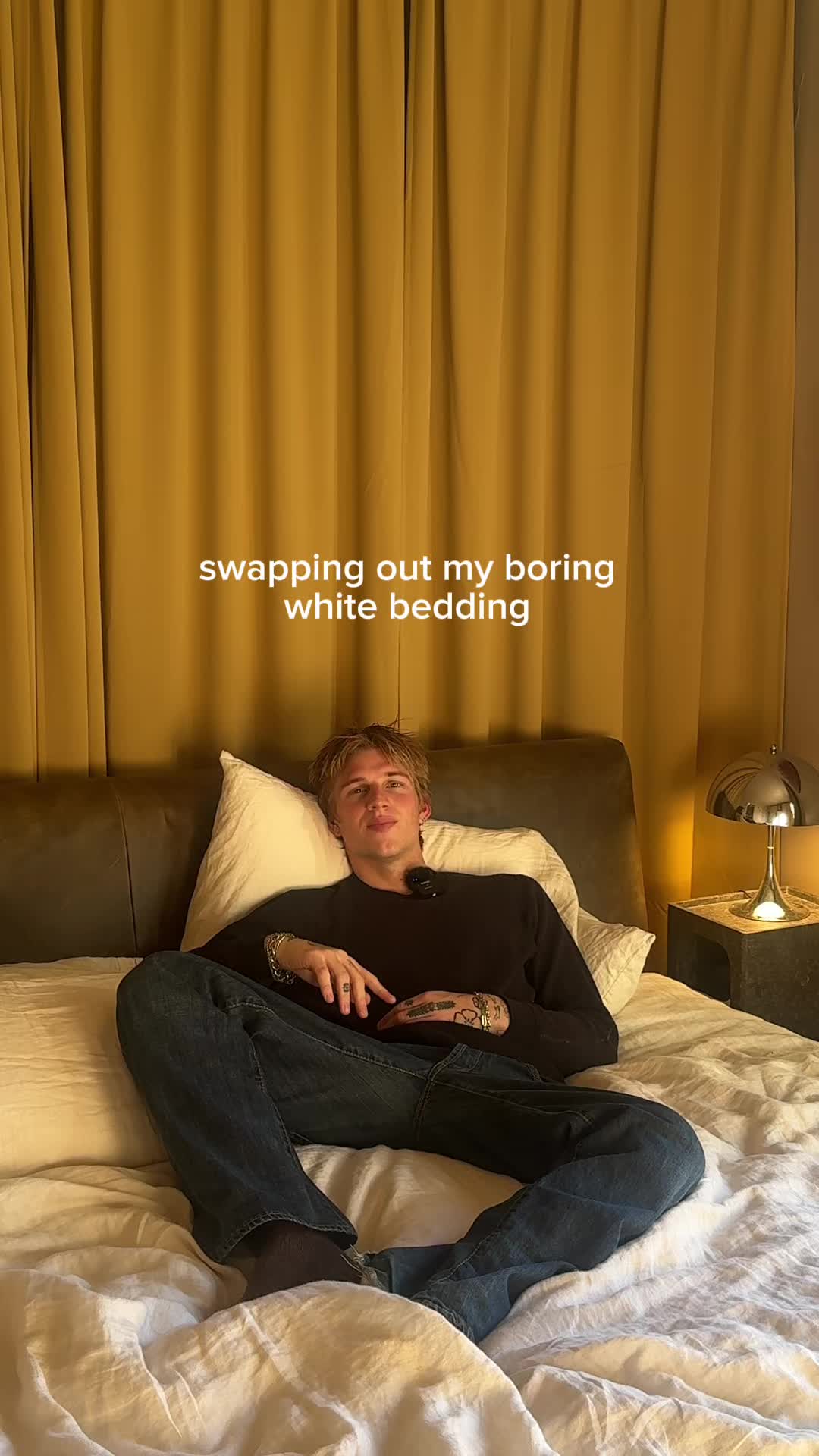 TikTok post by @robertgigs for Brooklinen. Caption reads: I’m team moody bedroom 💤 thanks @Brooklinen #ad....